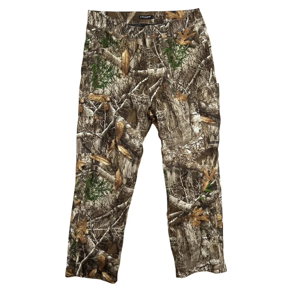 Huntworth Mens Camo Hunting Pants Realtree Edge Cargo Mesh Lined Large